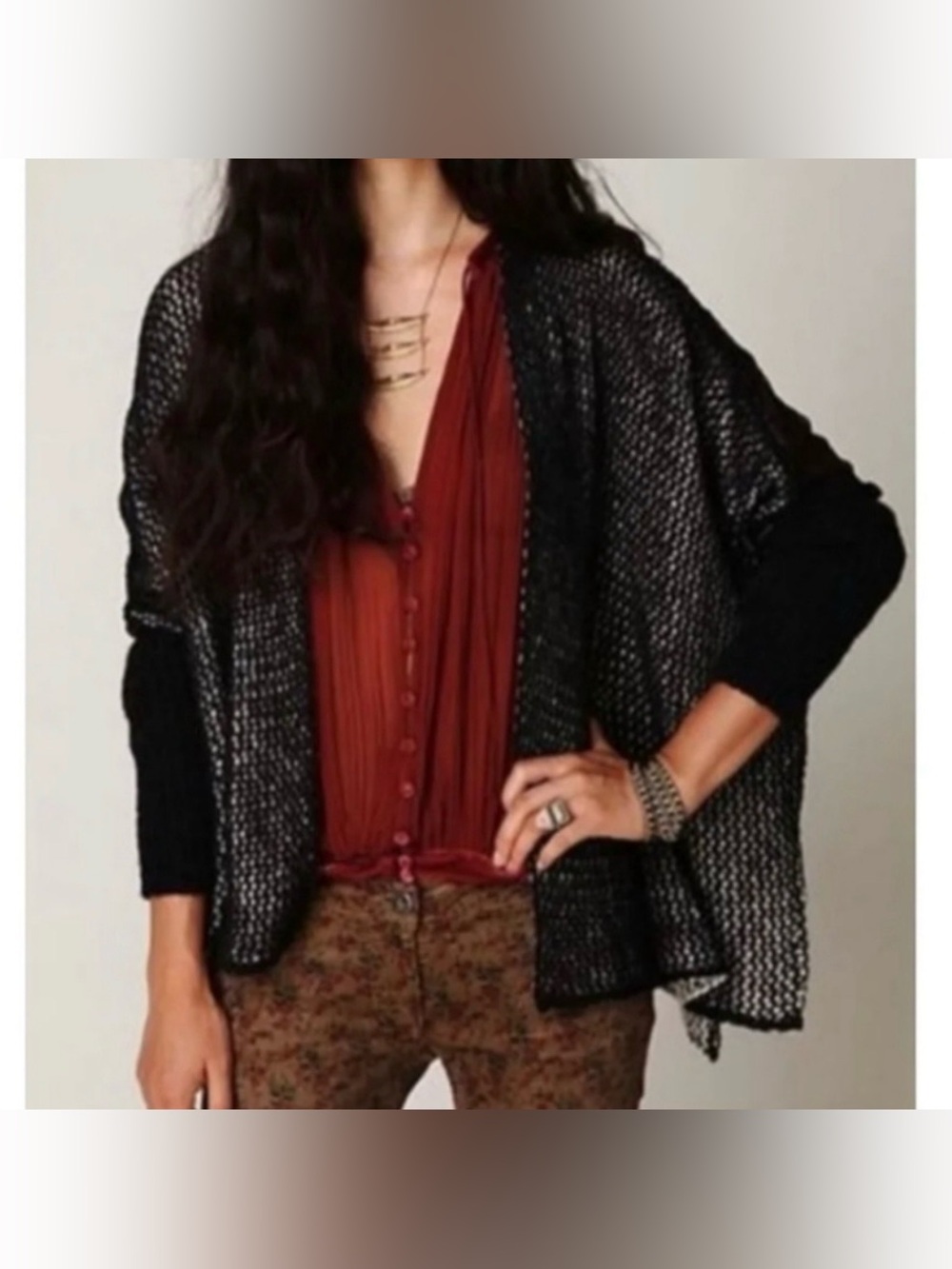 Free People Wool Alpaca Blend Lace Cardigan